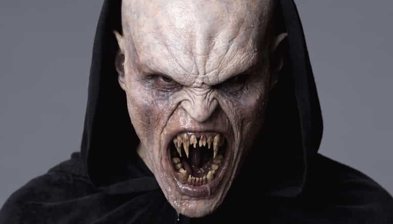 AI-generated image: hyper-realistic close-up portrait of a menacing bald alien humanoid creature with pale, fleshy, wrin