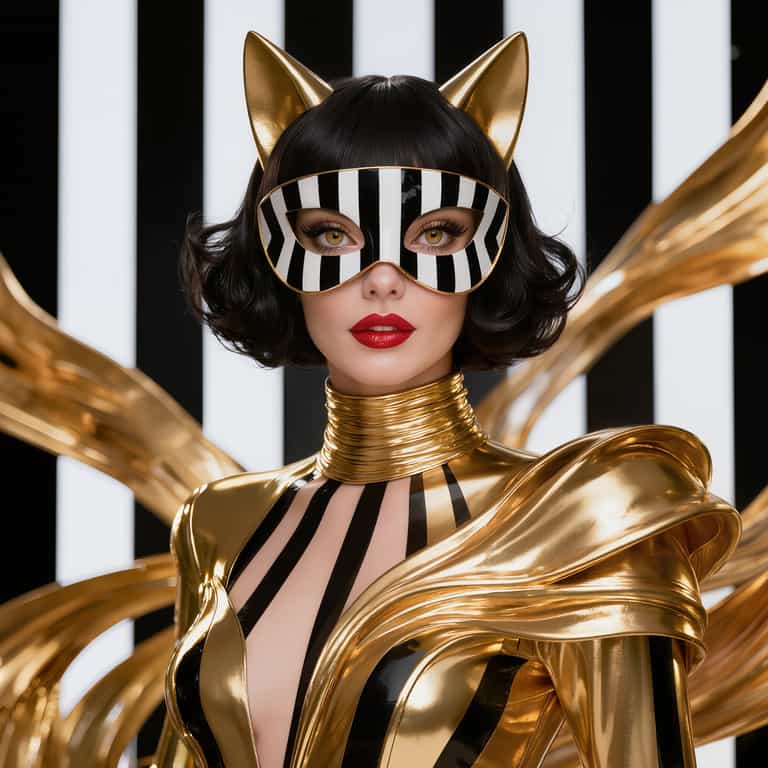 AI-generated image: A highly detailed, photorealistic close-up portrait of a glamorous young woman with striking cat-lik