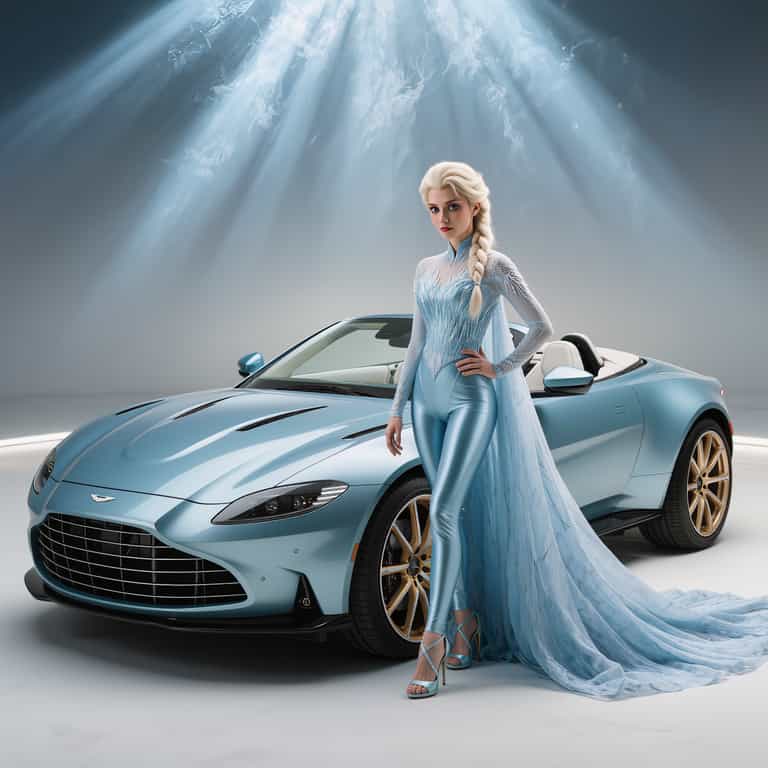 AI-generated image: A hyper-realistic CGI render of a stunning, seductive Elsa from Frozen standing confidently beside a