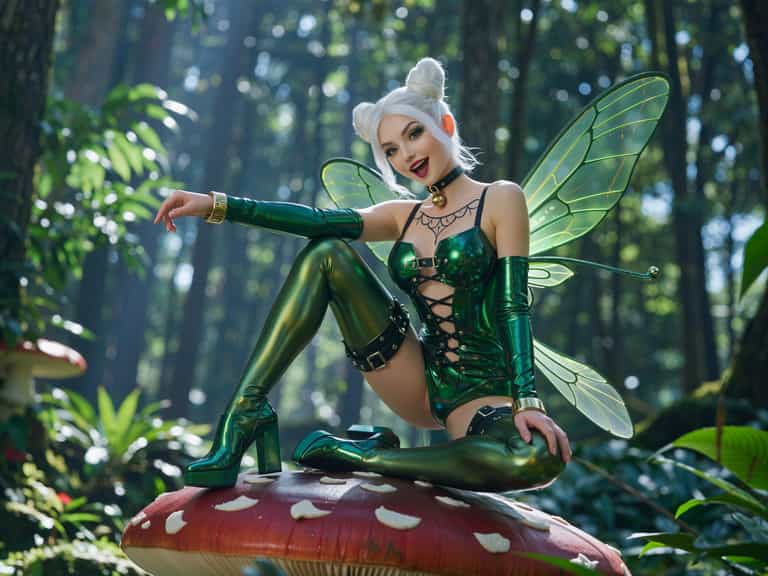 Emerald Latex Pixie on Toadstool