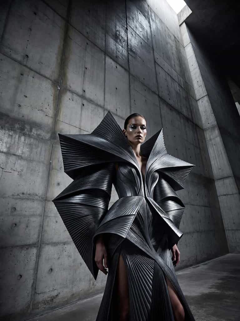Sculpted Pleats in Brutalist Light