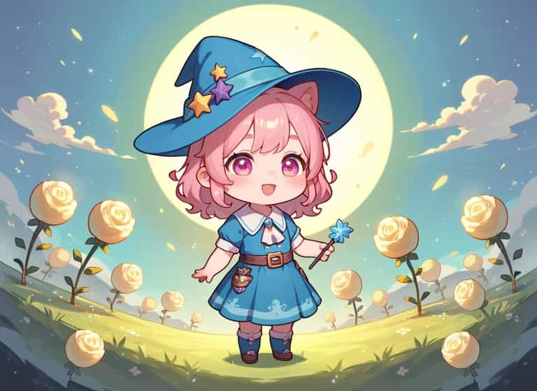 Moonlit Witch in Rose Meadow