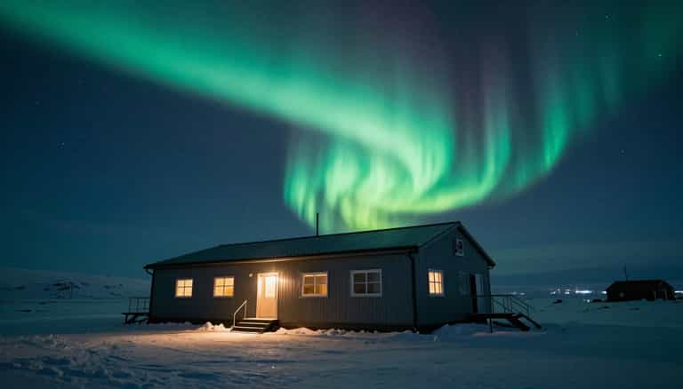 Aurora Over Snowbound Shelter