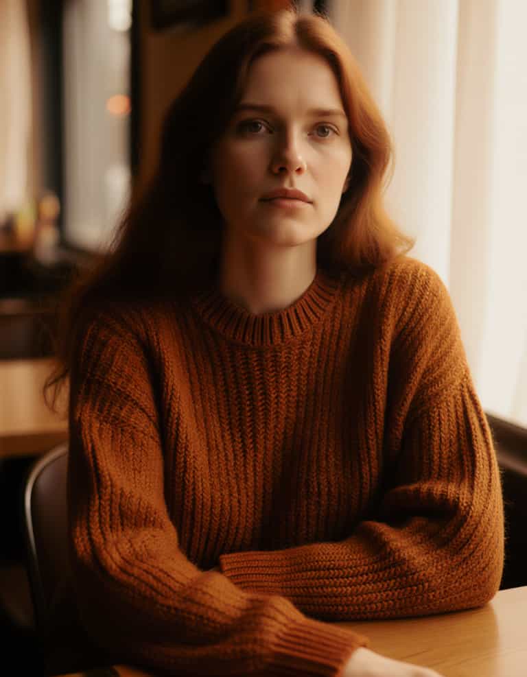 Redhead in Rust Knit Sweater