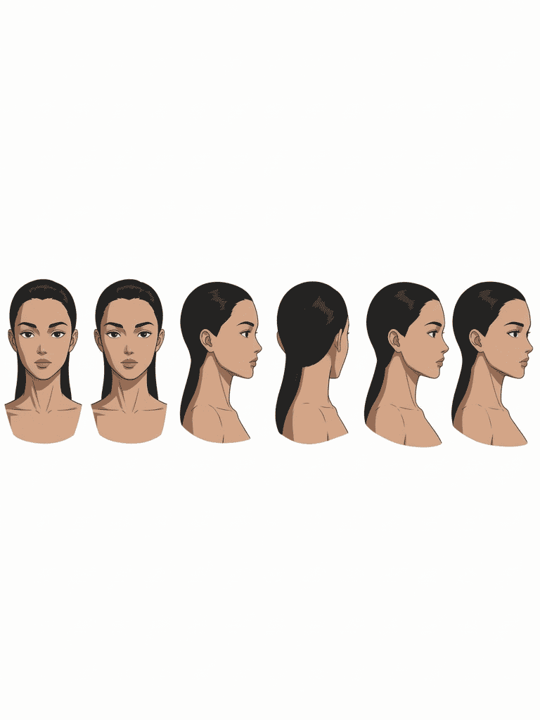 Anime Woman Head Turnaround Study