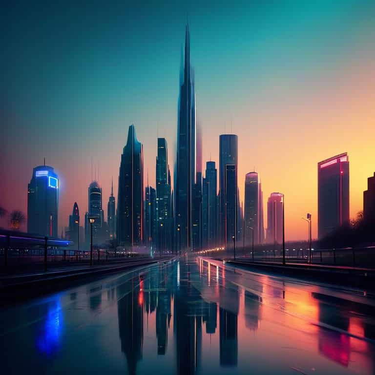 Neon Reflections at Futuristic Dusk