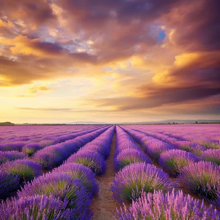 Lavender Rows Beneath Fiery Skies
