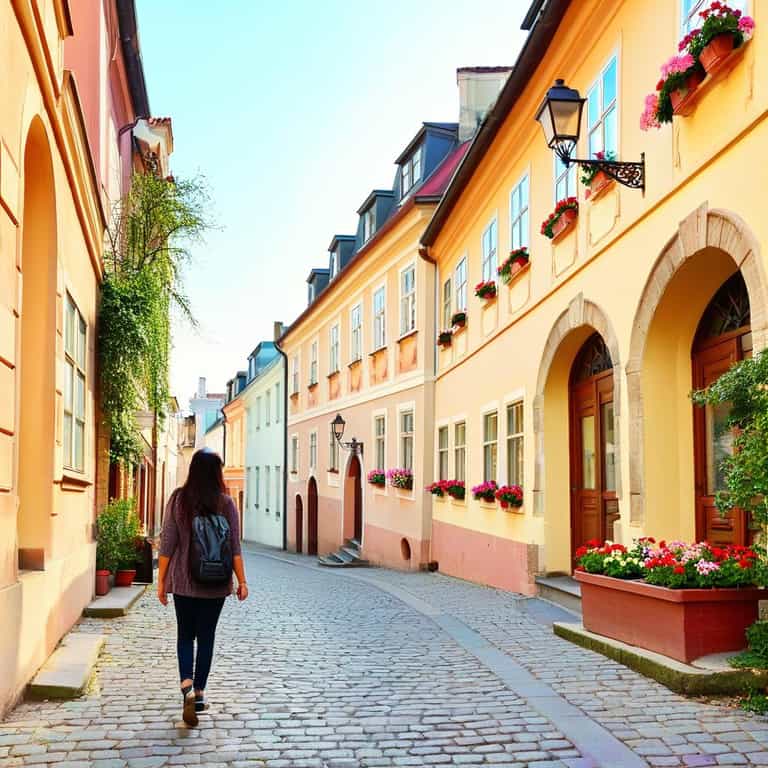 Morning Stroll on Cobblestone Lane