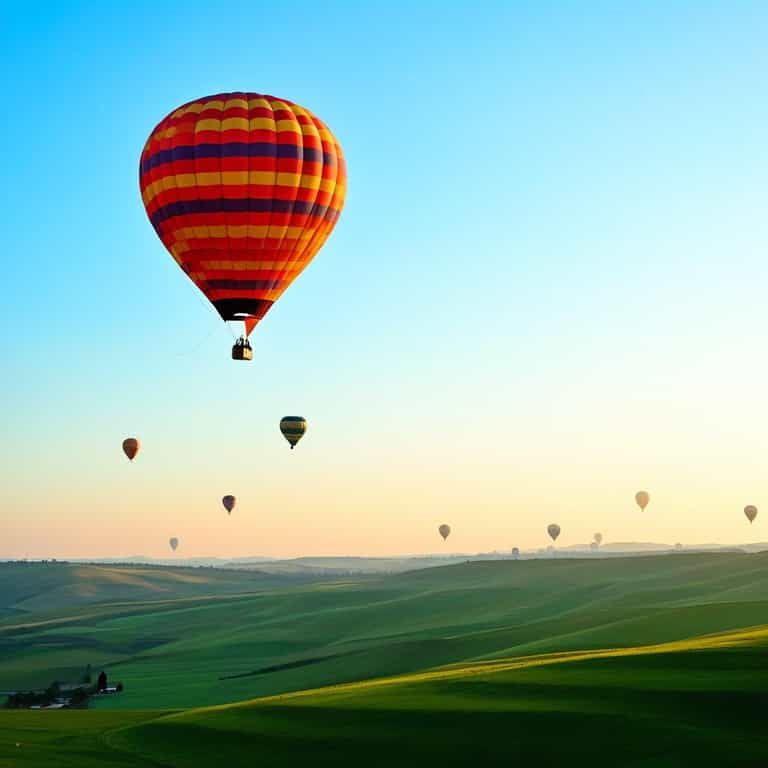 Balloons Ascending Over Verdant Hills