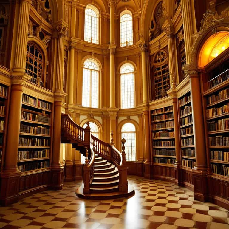 Golden Library with Spiral Staircase