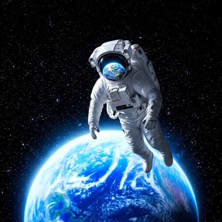 Astronaut Adrift Above Blue Earth