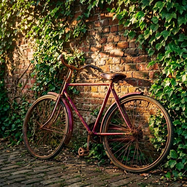 Rusted Bicycle Against Ivy Wall