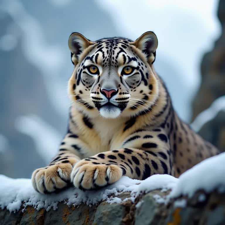 Snow Leopard's Piercing Gaze