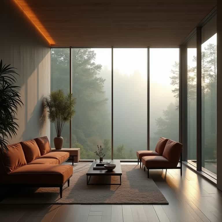 Terracotta Light Over Misty Pines