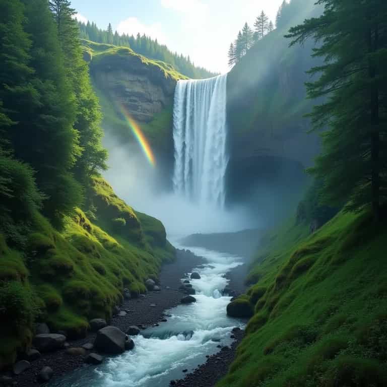 Rainbow Mist Over Emerald Falls