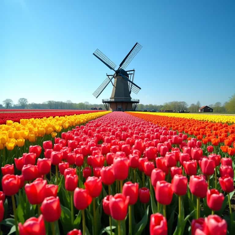 Tulips Converging on Dutch Windmill