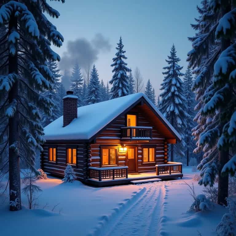Cozy Cabin in Winter Twilight