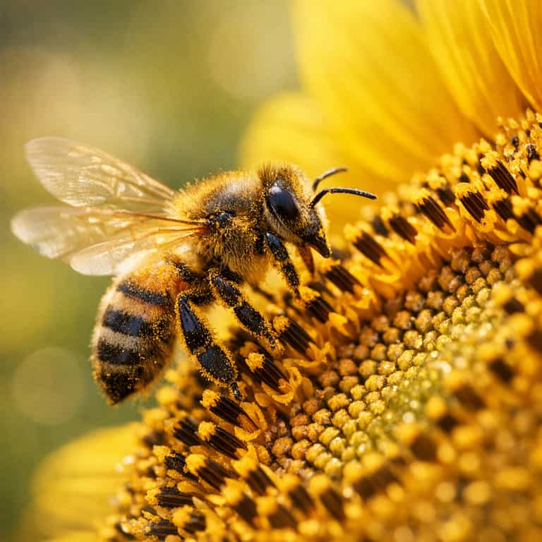 Pollen-Dusted Bee on Sunflower