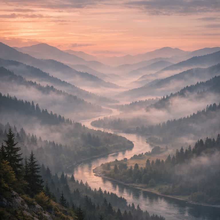 Misty Layers Over Winding River