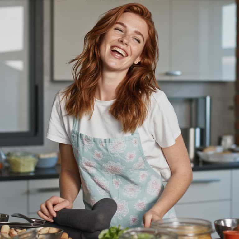 Radiant Redhead Laughing in Kitchen