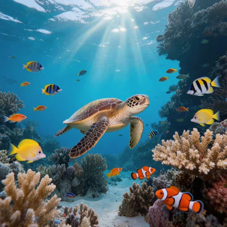 Sunlit Turtle in Coral Gardens