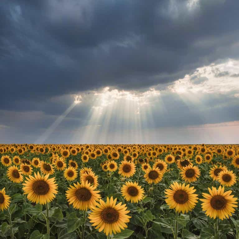 Sunlight Piercing Stormy Sunflower Fields
