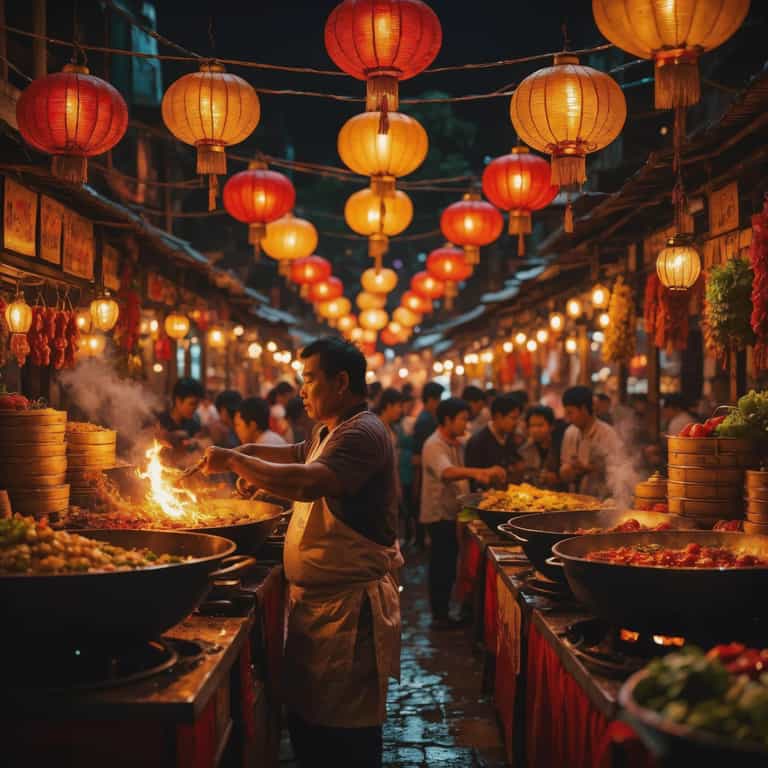 Crimson Lanterns and Sizzling Flames
