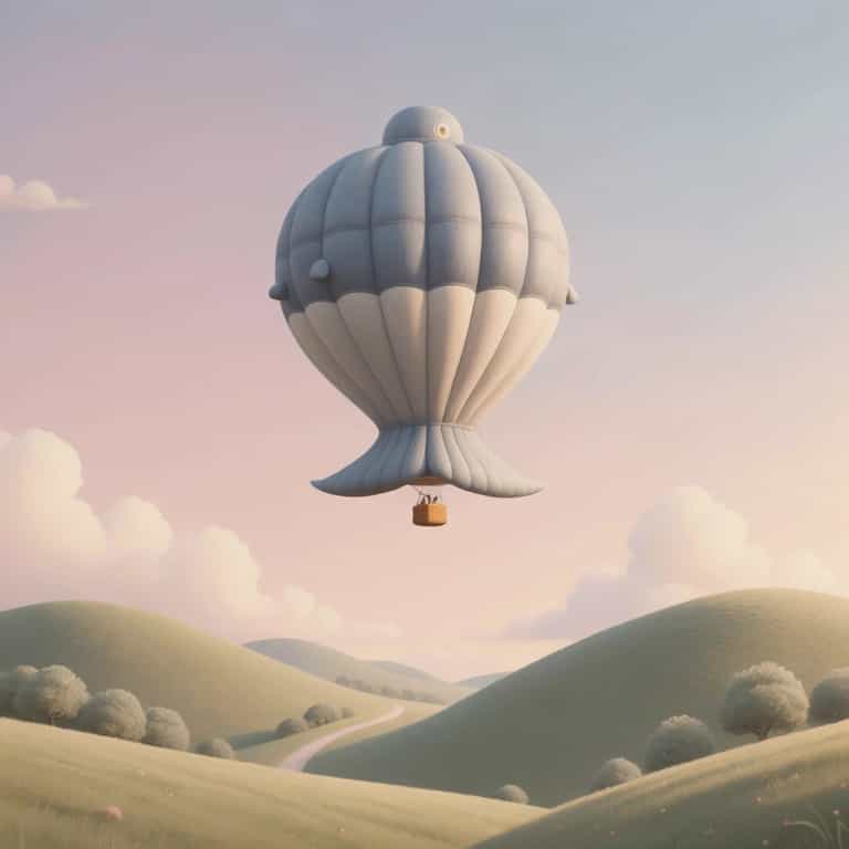 Whale Balloon Glides Over Verdant Hills