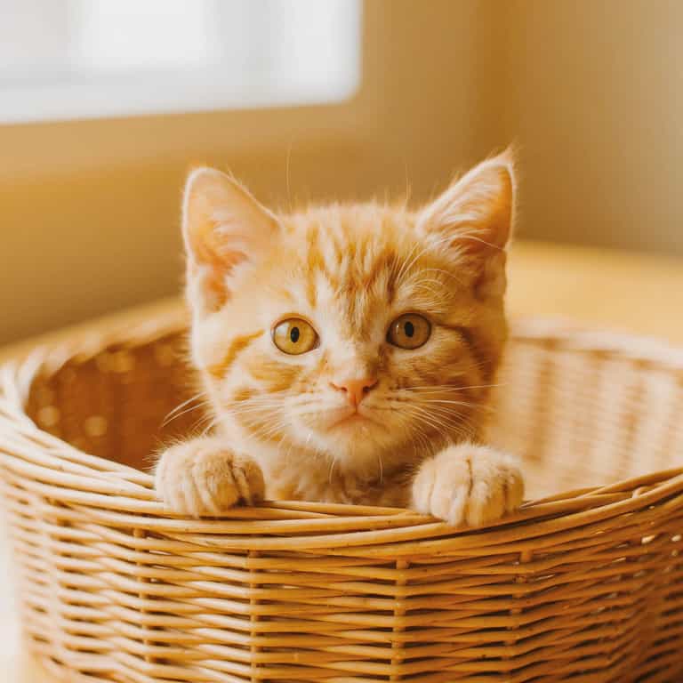 Curious Kitten in Wicker Basket