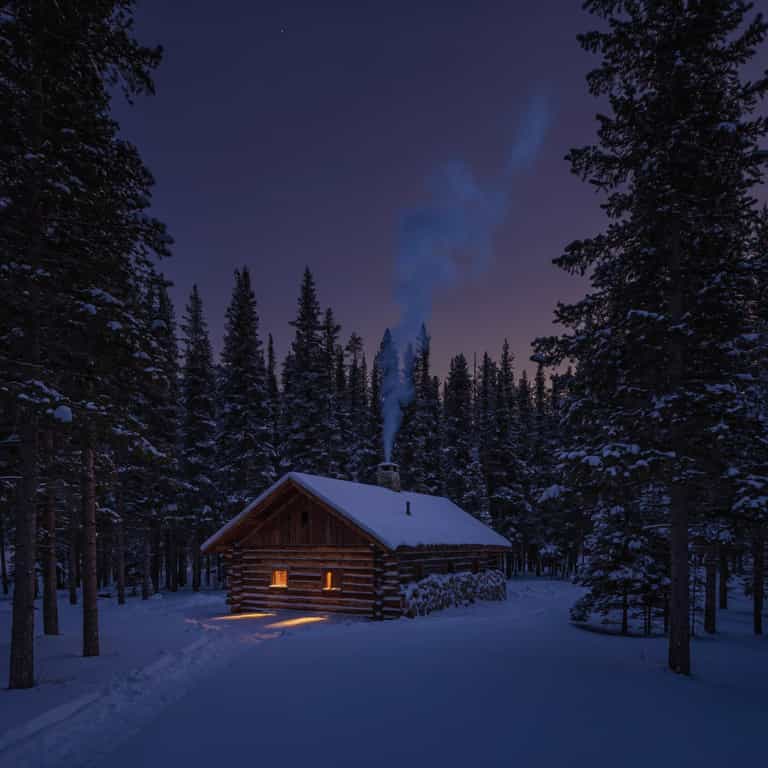 Glowing Cabin in Snowy Pines