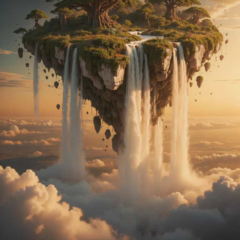 Floating Island Cascades at Dusk