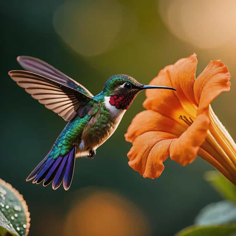 Iridescent Hummingbird by Trumpet Bloom
