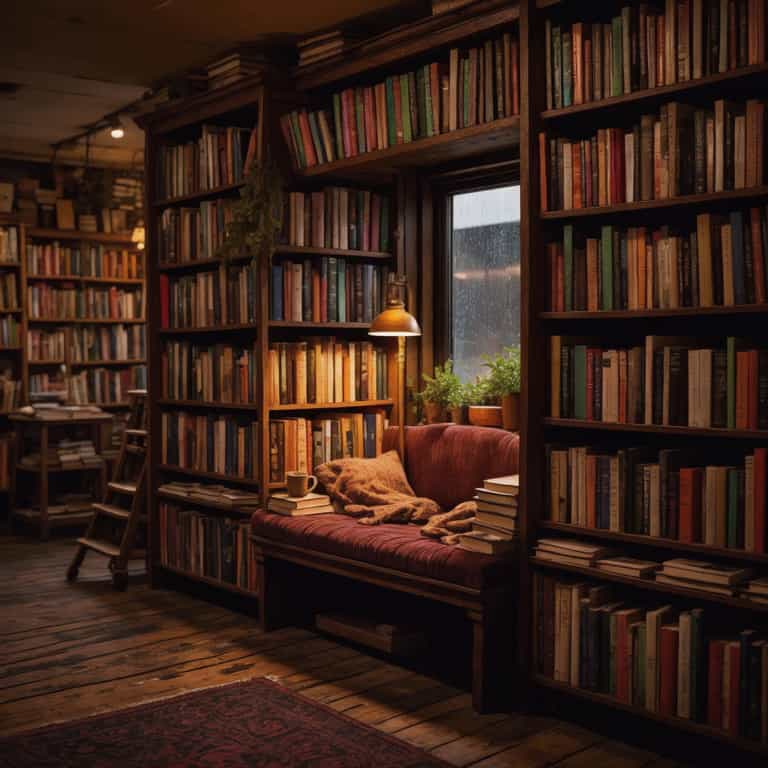 Lamplit Nook Amid Towering Tomes