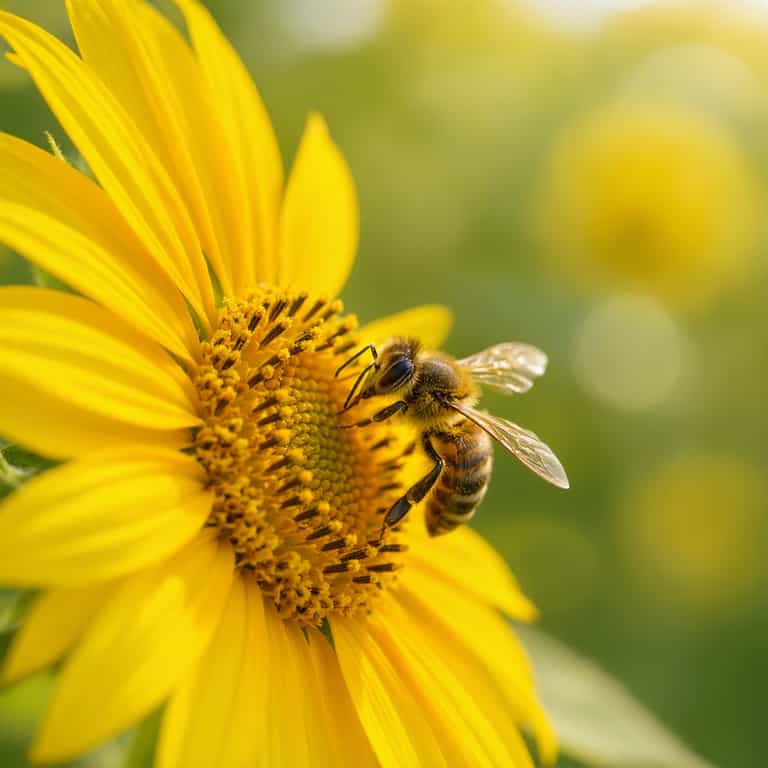 Bee on Sunflower in Sunlight