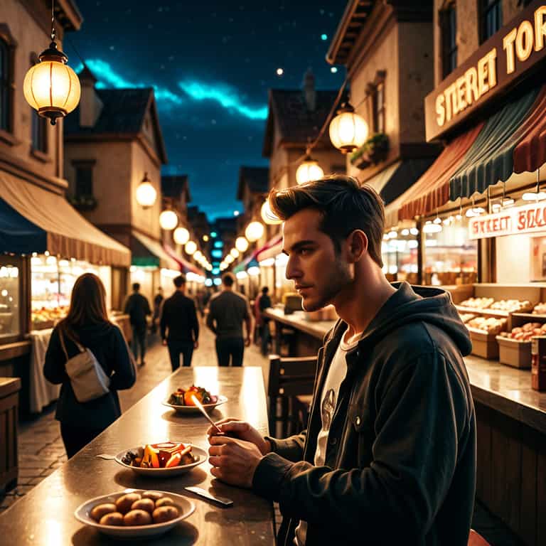 Solitary Diner Beneath Lanterns