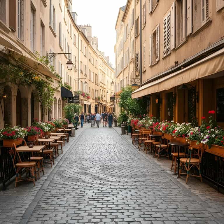 Blossoming Cobblestone Cafe Passage