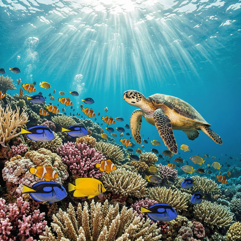 Sunlit Turtle Over Coral Kingdom