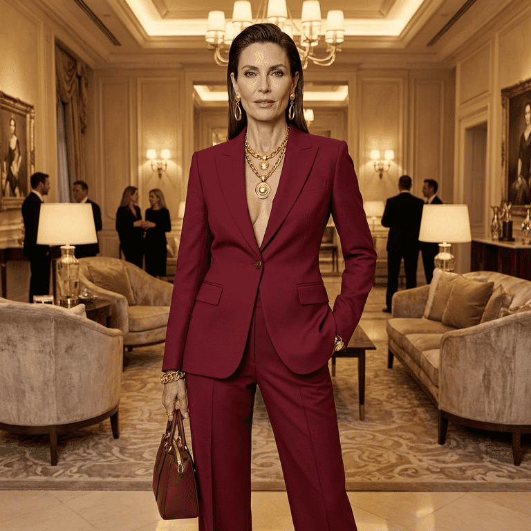 Crimson Command in Opulent Lobby