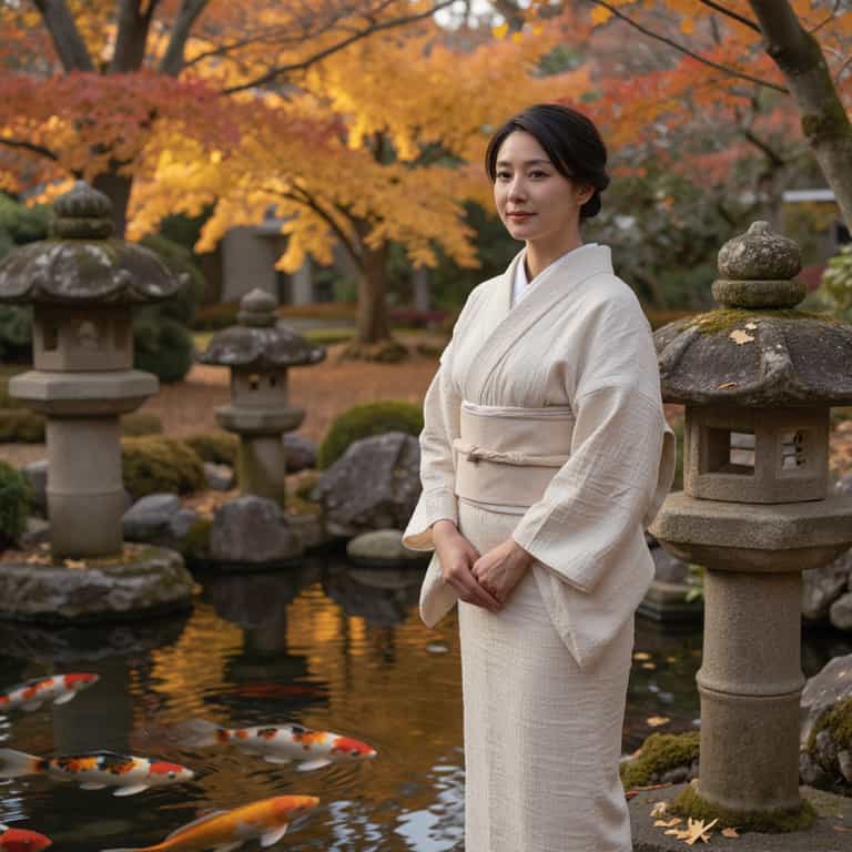 Kimono by the Autumn Koi Pond
