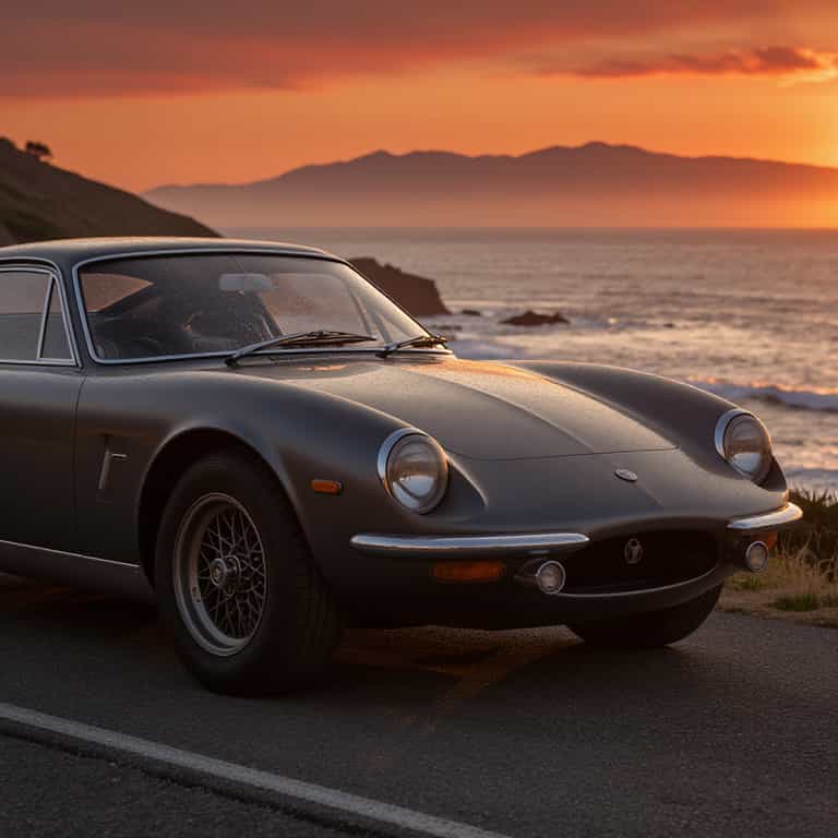 Classic Coupe Against Fiery Horizon