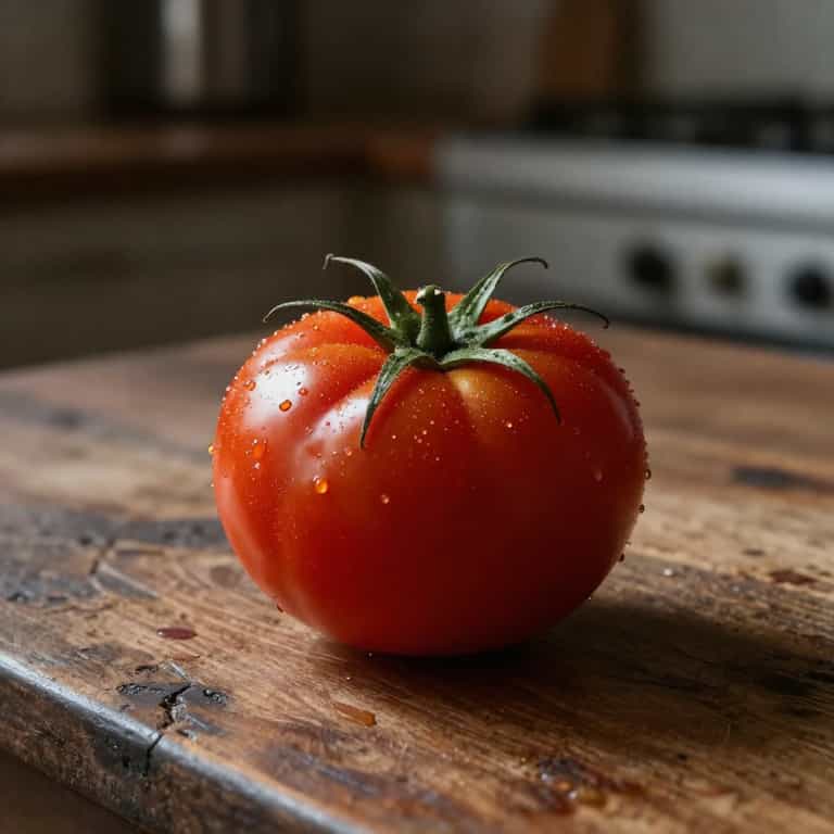 Ripe Tomato on Weathered Oak