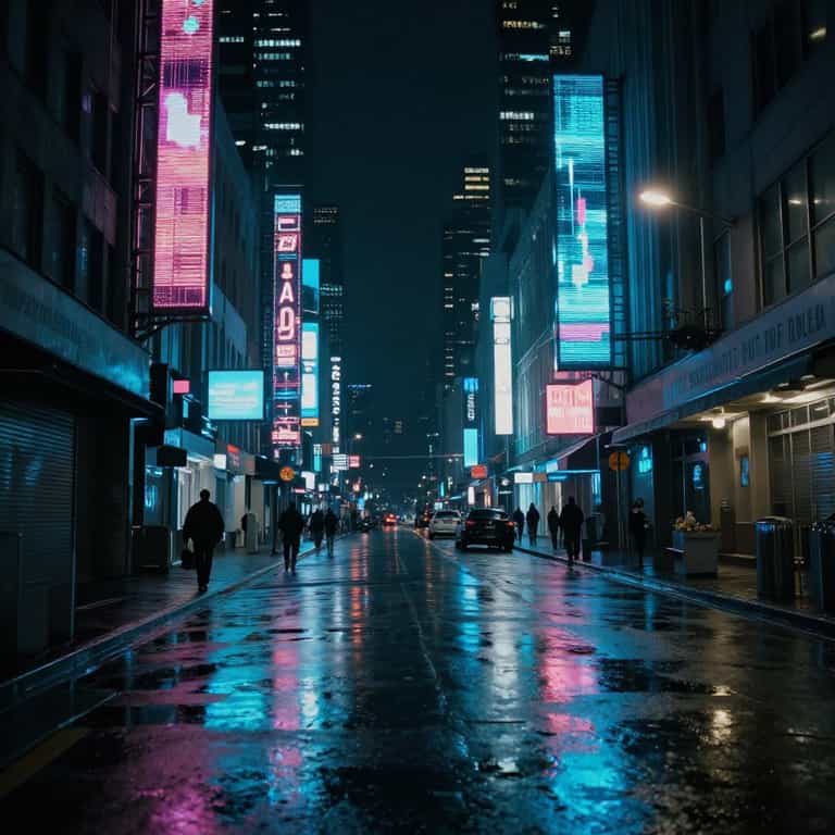 Neon Reflections on Midnight Streets