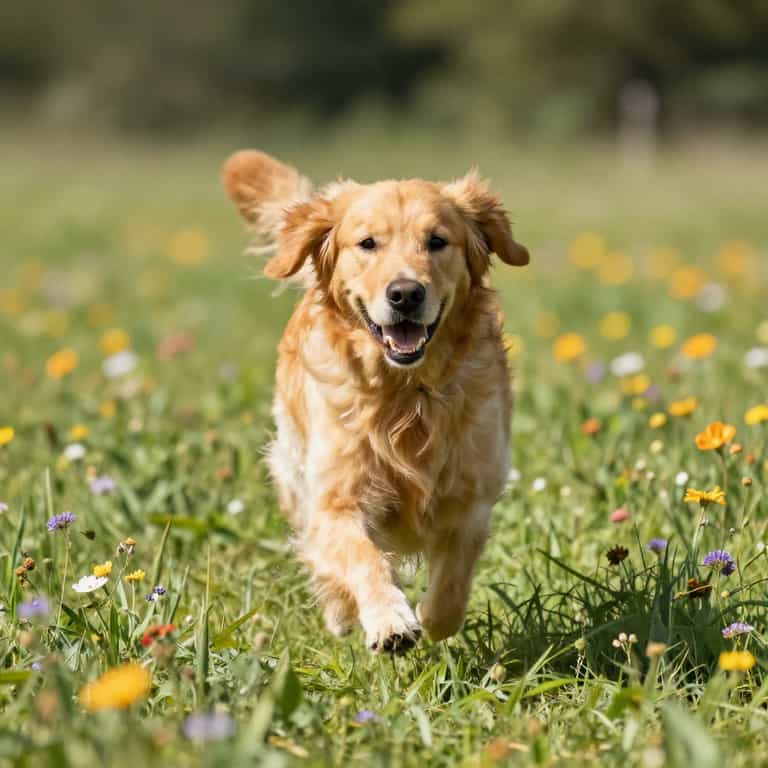 Golden Retriever Bounding Through Wildflowers