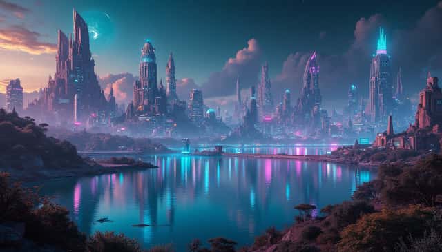 AI-generated image showing a futuristic cityscape