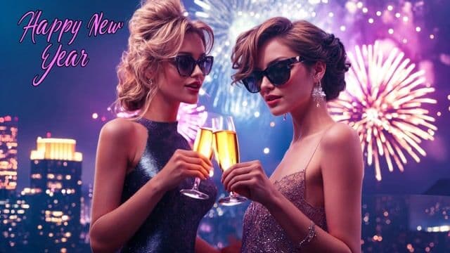 party dance music on new years eve with firework sound in background