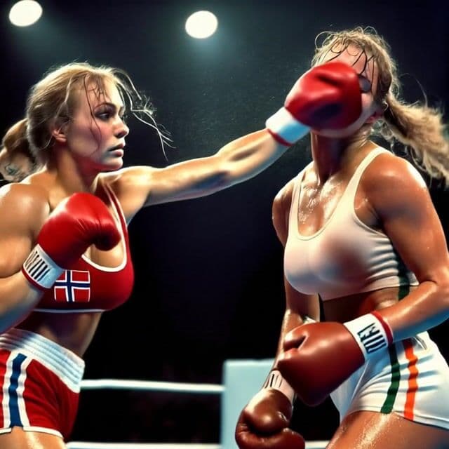 Two woman boxing.