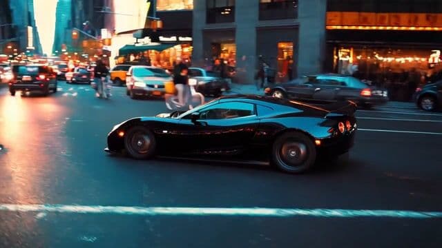 a car drifting through the busy streets of new york