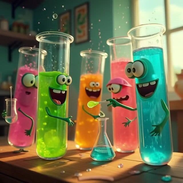bubbling liquid and dancing beakers