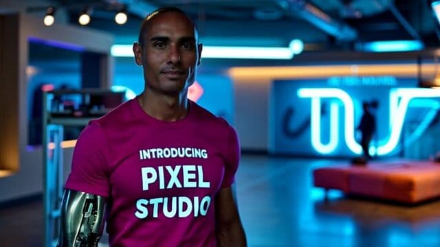 A man walking through the studio