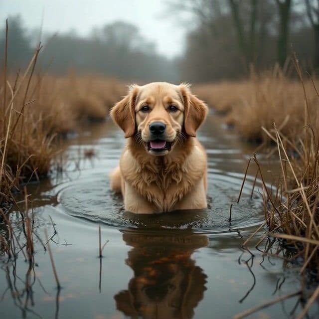 a dog in a bog